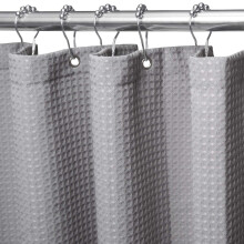 Waffle Weave Shower Curtain with Stainless Steel Hooks - 230 GSM Heavy Duty Fabric Bath Curtains Hotel Luxury Quality Water Resistant Machine Washa