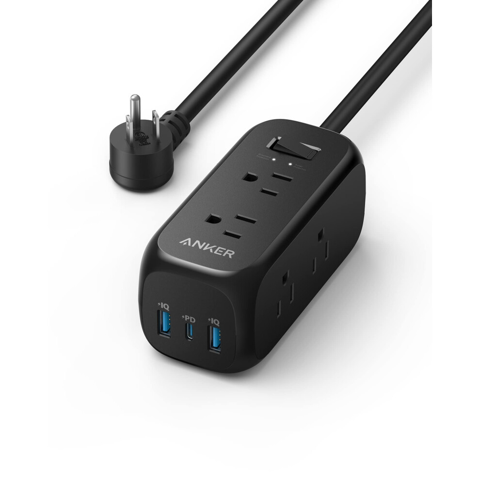 Anker 332 USB Power Strip - 6 Outlets  20W Power Delivery for iPhone 15 Series  300J Surge Protection  3-Side Outlet Extender  10ft Extension Cord  Co