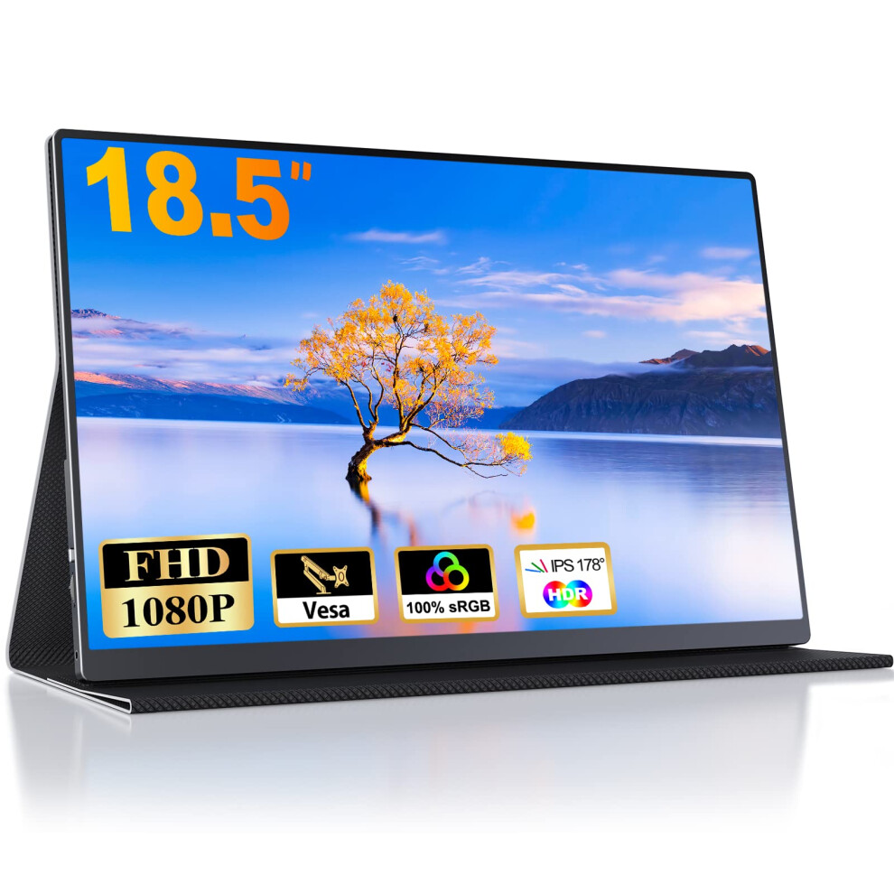 18.5 Inch Portable Monitor For Laptop Fhd 1080P 100% Srgb Travel Monitor For Laptop Portable Computer Ips Display W/Vesa External Monitor Usb-C Hdr 762715054012
