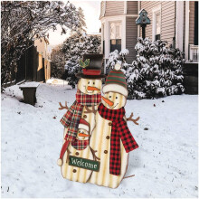 Glitzhome 30" H Metalen Kerstmis Sneeuwman Familie Tuinstek, Decoraties voor Buiten