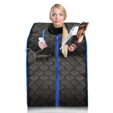 SereneLife AZSLISAU10BK Infrared Home Spa One Person Sauna with Heating Foot Pad and Portable Chair Black