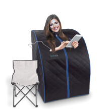 SereneLife Oversize Portable Infrared Home Spa One Person Sauna with Heating Foot Pad & Portable Chair SLISAU20BK Black