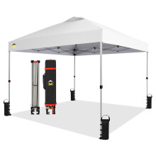 Crown Shades 10x10 Pop up Canopy Outside Canopy Patented One Push Tent Canopy with Wheeled Carry Bag Bonus 8 Stakes and 4 Ropes White