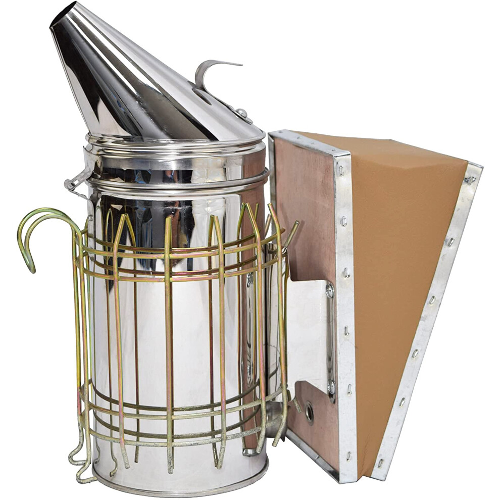 VIVO Large Stainless Steel Bee Hive Smoker with Heat Shield  Beekeeping Equipment BEE-V001L