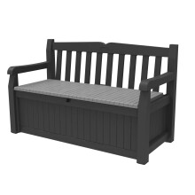 Keter Solana 70 Gallon Storage Bench Deck Box for Patio Furniture Front Porch Decor and Outdoor Seating - Perfect to Store Garden Tools and Pool Toys