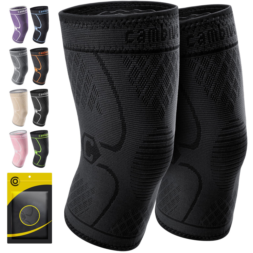 Cambivo 2 Pack Knee Braces For Knee Pain, Knee Compression Sleeve For Men And Women, Knee Support For Meniscus Tear, Running, Weightlifting, Workout,