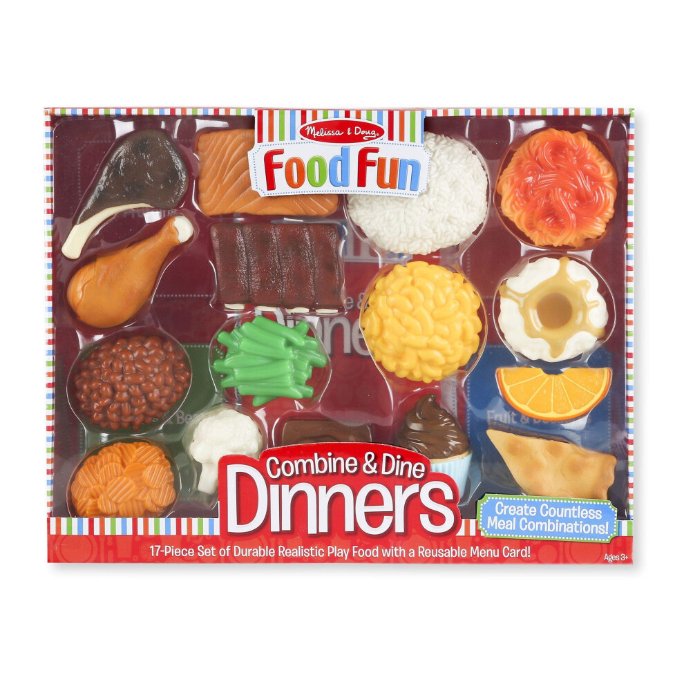 Melissa & Doug Food Fun Combine & Dine Dinners - Red - Realistic Play Food For Kids Kitchen  Pretend Play Food Set For Kids Ages 3+