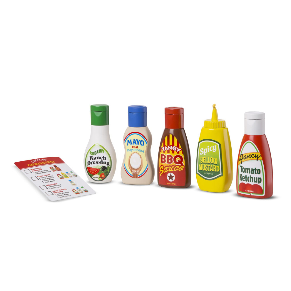 Melissa & Doug 5-Piece Favorite Condiments Play Food Set - Play Ketchup and Mustard Bottles  Pretend Play Food Set For Kids Ages 3+