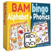THE BAMBINO TREE Alphabet and Phonics Bingo - ABC Learning Letter Recognition and CVC Words with Pictures - Phonics Games for Kids Ages 3-6 Preschool