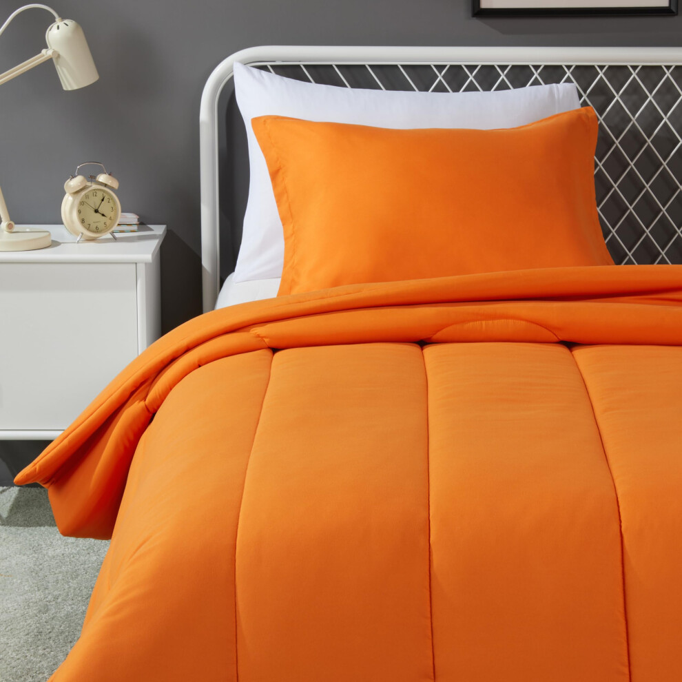 Amazon Basics 2 piece Microfiber Kid's Comforter and Pillow Sham Set  Twin  Bright Orange  Solid