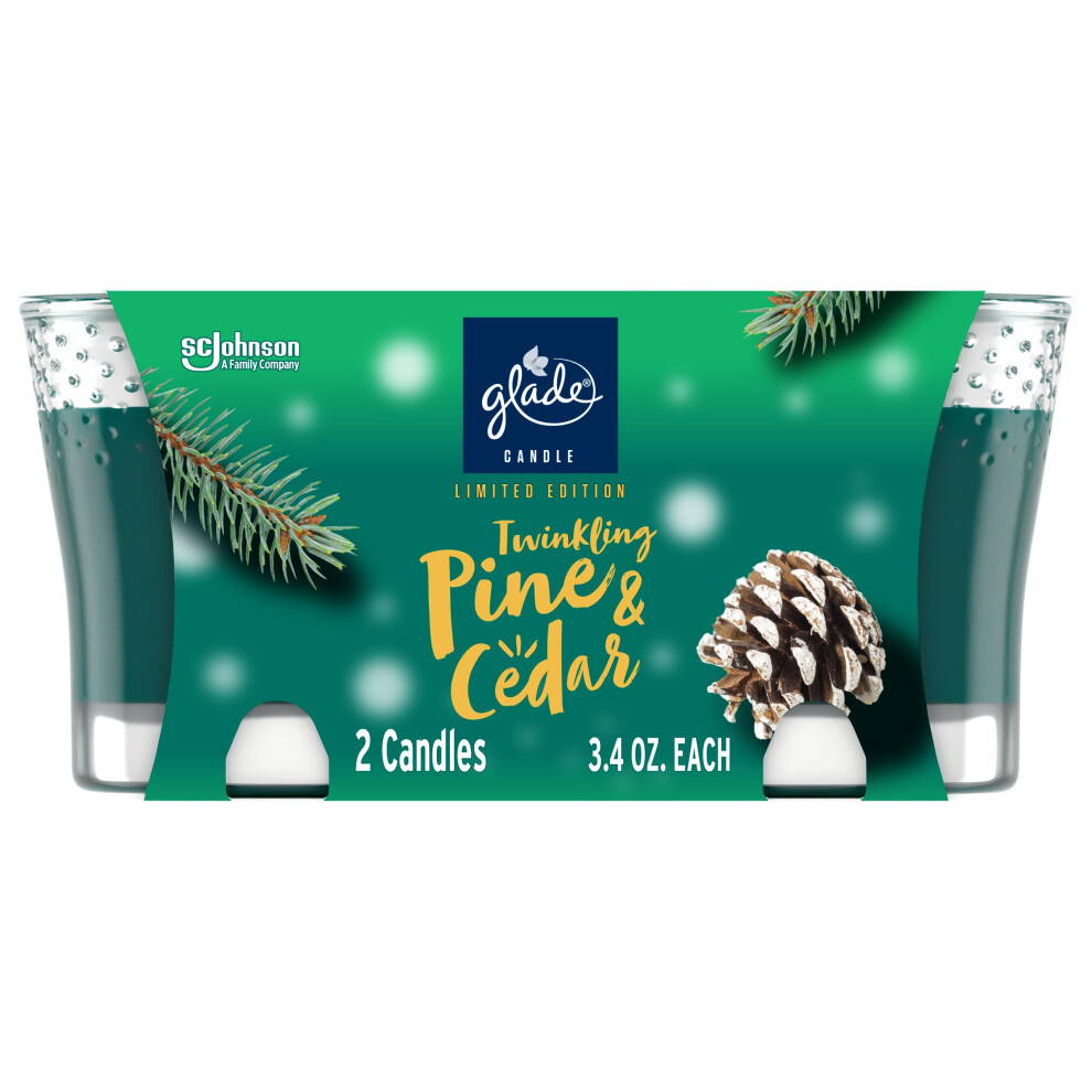 Glade Candle Jar  Air Freshener  Twinkling Pine & Cedar  Limited Edition Scent  3.4 oz  2 Count