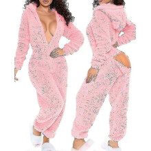 (s, pink) Onesie Pajamas Long Warm Brushed Bodysuit
