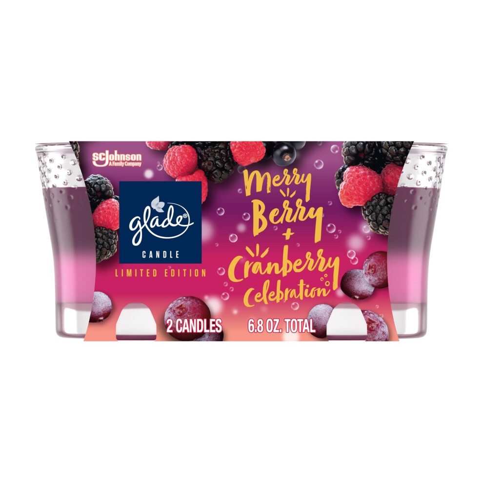 Glade Candle Jar  Air Freshener  2in1  Merry Berry & Cranberry Celebration  Limited Edition Scent  3.4 Oz  2 Count