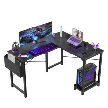 Sweetcrispy L Shaped Computer Desk - Gaming Table Corner Desk 50 Inch PC Writing Black Desk Study Desks with Wooden Desktop CPU Stand Side Bag Reversi