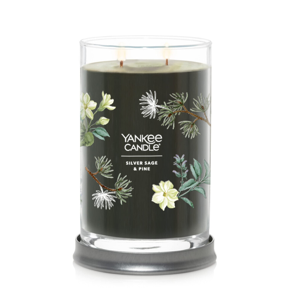 Yankee Candle Silver Sage & Pine Scented  Signature 20oz Large Tumbler 2-Wick Candle  Over 60 Hours of Burn Time  Christmas | Holiday Candle