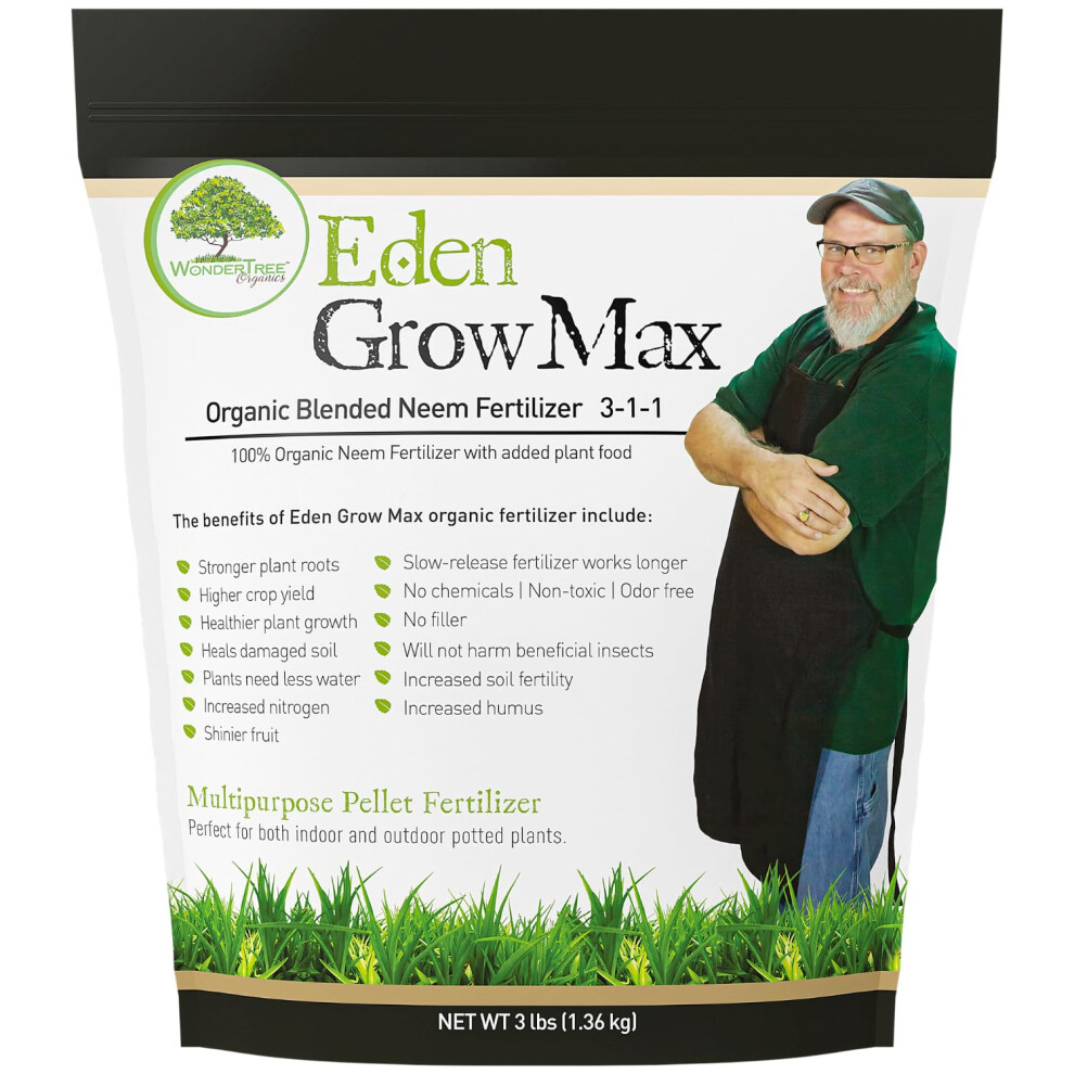 Eden Grow Max Organic Blended Neem Cake | Perfect for Home Gardening  Fruits  Lawns & Flowers | OMRI Listed (3lbs)