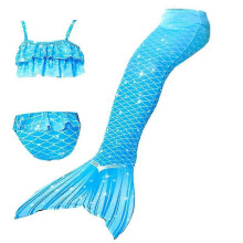 (120cm(5-6T), 3PCS without fins15) Summer Girl Mermaid Tail With Monofin Halloween Costume Princess Dress Swimsuit Bikini Bathing Suit For Swim