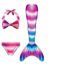 (120cm(5-6T), 3PCS without fins17) Summer Girl Mermaid Tail With Monofin Halloween Costume Princess Dress Swimsuit Bikini Bathing Suit For Swim