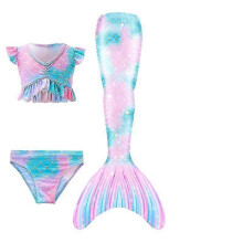 (120cm(5-6T), 3PCS without fins16) Summer Girl Mermaid Tail With Monofin Halloween Costume Princess Dress Swimsuit Bikini Bathing Suit For Swim