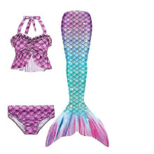 (120cm(5-6T), 3PCS without fins18) Summer Girl Mermaid Tail With Monofin Halloween Costume Princess Dress Swimsuit Bikini Bathing Suit For Swim