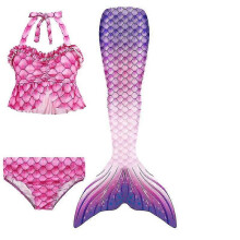 (120cm(5-6T), 3PCS without fins20) Summer Girl Mermaid Tail With Monofin Halloween Costume Princess Dress Swimsuit Bikini Bathing Suit For Swim