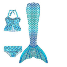 (120cm(5-6T), 3PCS without fins22) Summer Girl Mermaid Tail With Monofin Halloween Costume Princess Dress Swimsuit Bikini Bathing Suit For Swim