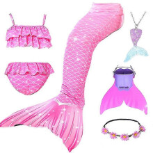 (120cm(5-6T), 6PCS with fins2) Summer Girl Mermaid Tail With Monofin Halloween Costume Princess Dress Swimsuit Bikini Bathing Suit For Swim