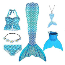 (120cm(5-6T), 6PCS with fins11) Summer Girl Mermaid Tail With Monofin Halloween Costume Princess Dress Swimsuit Bikini Bathing Suit For Swim