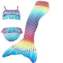 (140cm(9-10T), 3PCS without fins12) Summer Girl Mermaid Tail With Monofin Halloween Costume Princess Dress Swimsuit Bikini Bathing Suit For Swim