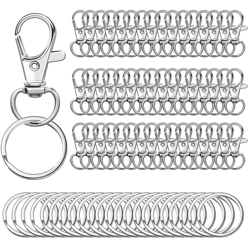 (Silver) 100 Pieces Of Gold Rotary Buckle Lanyard Buckle With Key Ring, Key Chain Hook Lobster