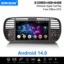 Erisin 4GB+64GB 8 Core Android 14 CarPlay DAB+ Car Stereo GPS Radio for Fiat 500 500C 500E WiFi DSP Bluetooth USB 4G CANBus