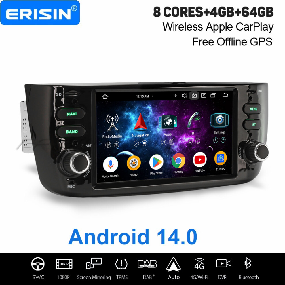 Erisin 4Gb+64Gb 8 Core Android 14 Carplay Car Stereo Gps For Fiat Grande Punto Linea Dab+ Radio Wifi Dsp Bluetooth Usb 4G Canbus 737655237696