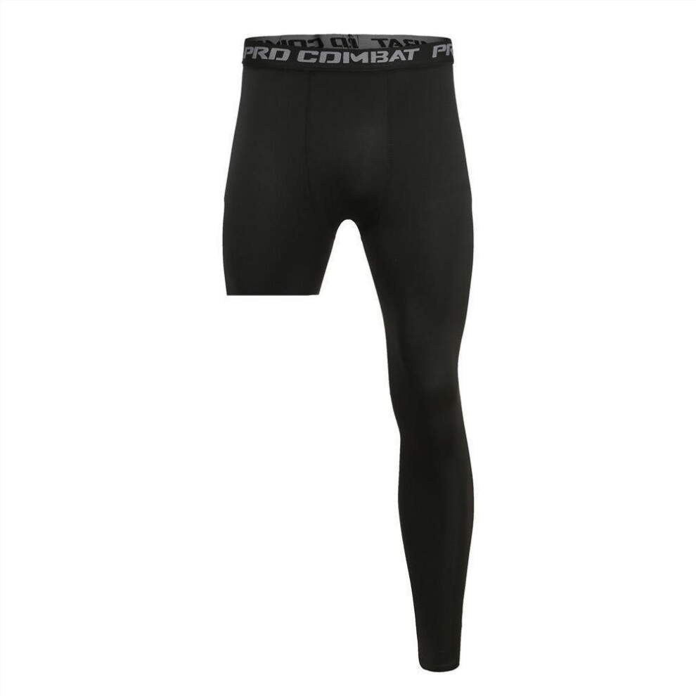 (black, S) Men Base Layer Exercise Trousers Compression Running Tight Sport Cropped One Leg Leggings Basketball Football Yoga Fitness Pants
