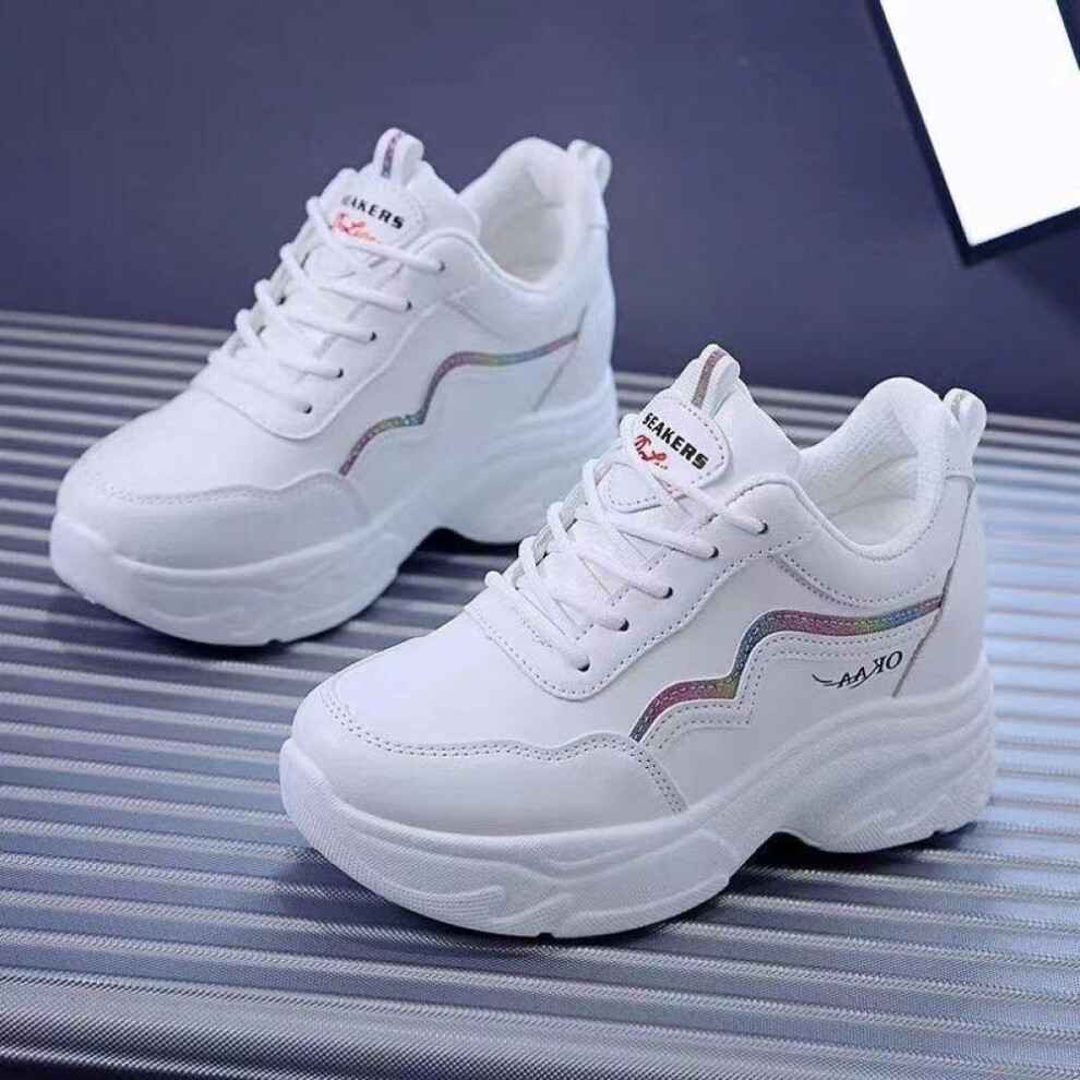 (multicolor, 38) Women Platform Sneakers  Breathable Wedges Casual Shoes White High Heels Thick Sole Sneakers