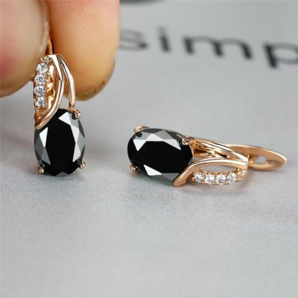 (black) Aqua Blue Zircon Oval Stone Earrings Multicolor Crystal Hoop Earrings Rose Gold Color Engagement Earrings For Women Boho Jewelry
