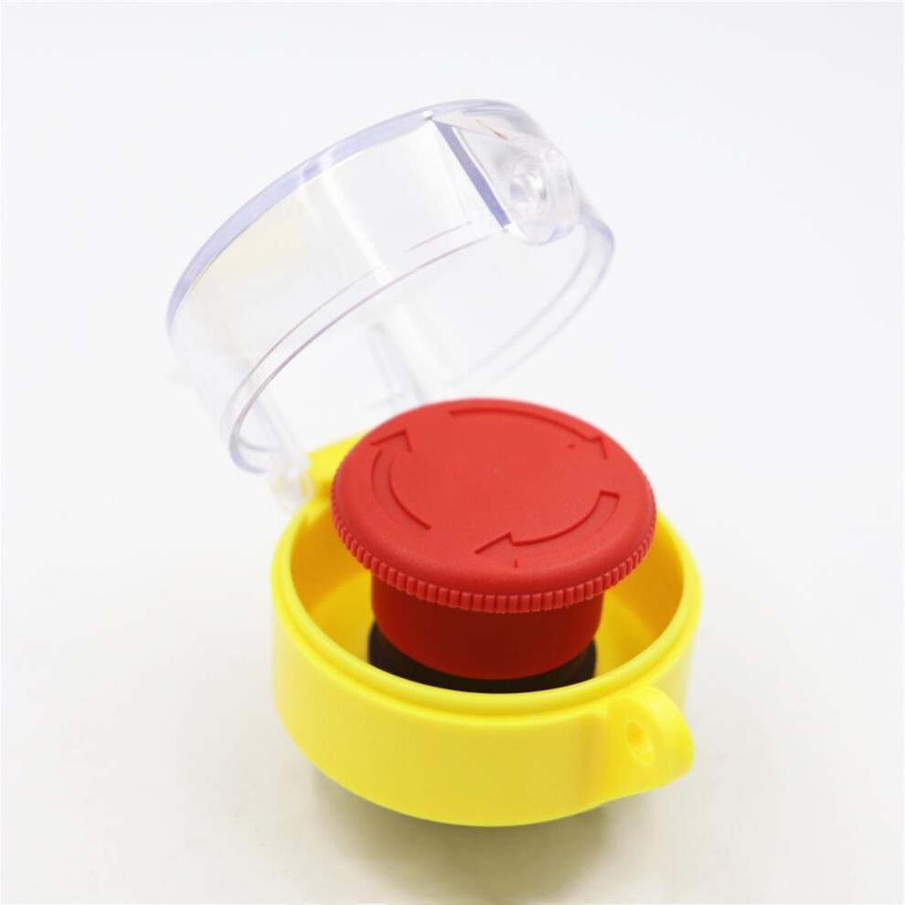 (1NC 1NO safety mask 2) 1set Emergency Stop Button Protective Cover,switch Preventing Misoperation, Yellow 22mm Emergency Mushroom Head Protective Sea