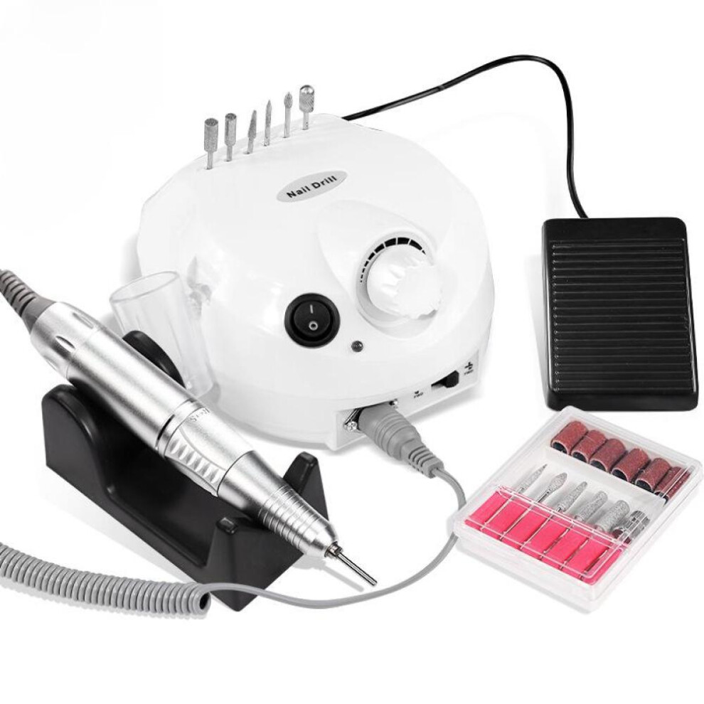 (white, UK Plug) 35000rpm Electric Nail Drill Professional Manicure Machine Nail Sander Set Nail Drill Bit Portable Nail Salon Polisher Equipment