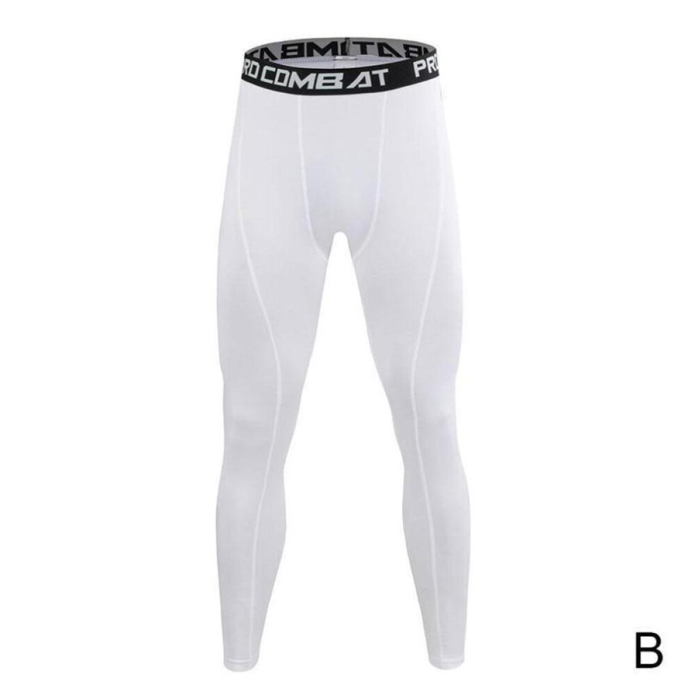 (white, XL) Men&apos;s Compression Base Layer Sports Pants Leggings Tight Running Bottoms