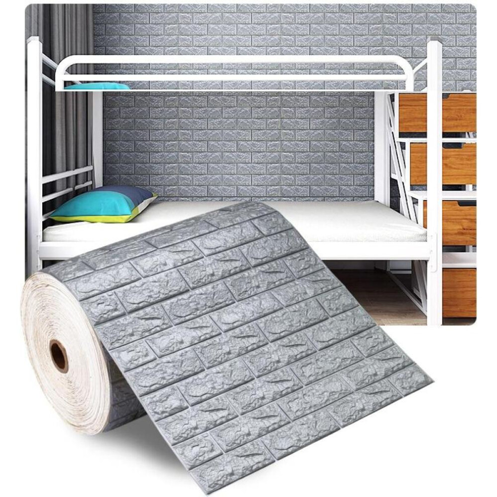 (silver gray, 5m) 5m/10m/20m 3D Wall Sticker Imitation Brick Bedroom Home Decor Waterproof Self-adhesive Diy Wallpaper For Living Room Tv Backdrop Decor