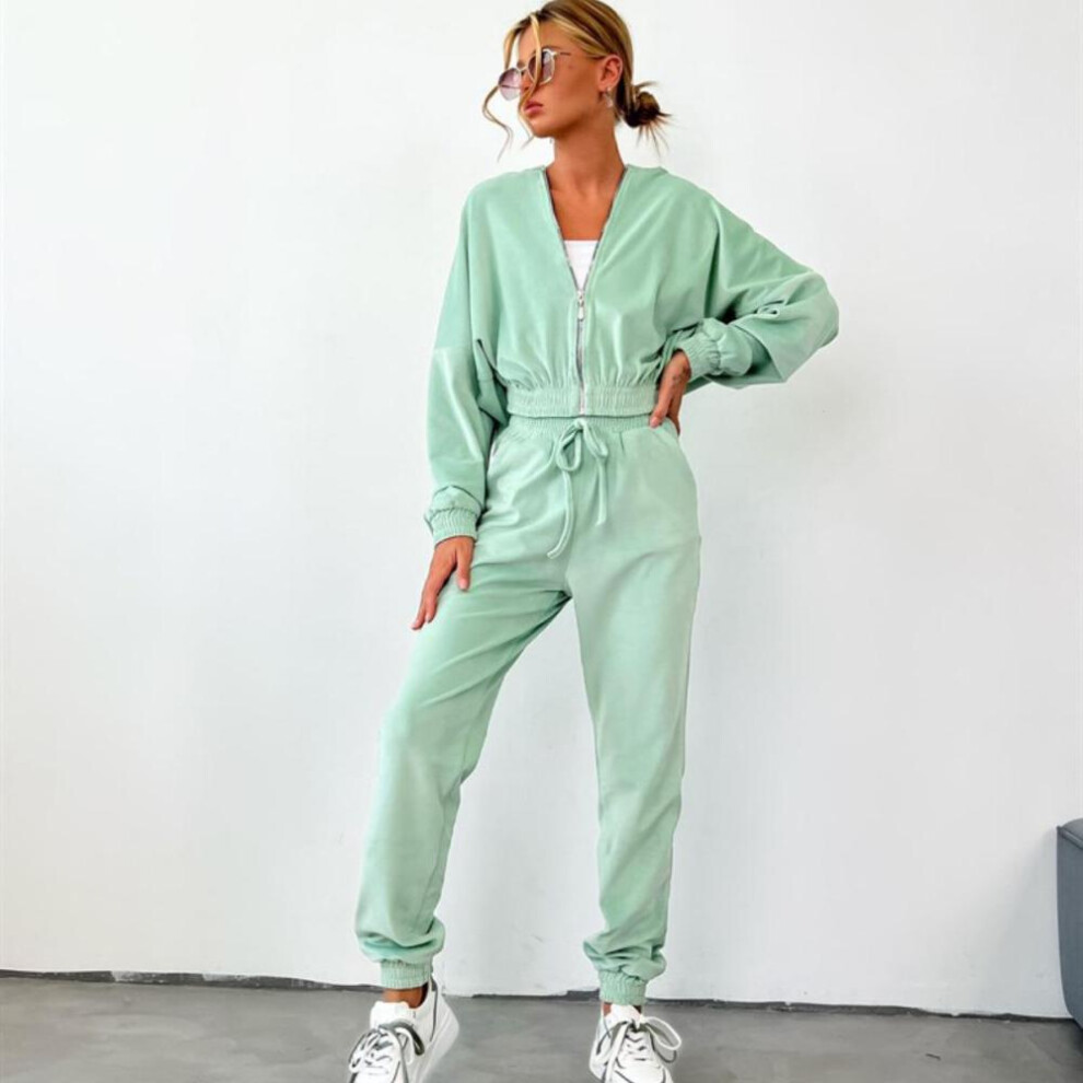 (green, S) Women Solid Color Long Sleeve Hooded V Neck Hoodies Suit Autumn Winter Loose Top Wide Leg Pants