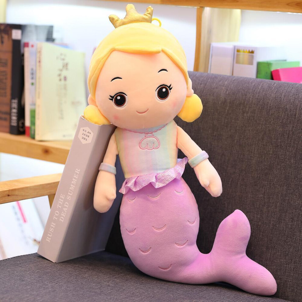 (purple, 50cm) Cute Crown Mermaid Plush Doll Girl Sleeping Hugging Cloth Doll Pillow Colorful Princess Fish Doll Gift