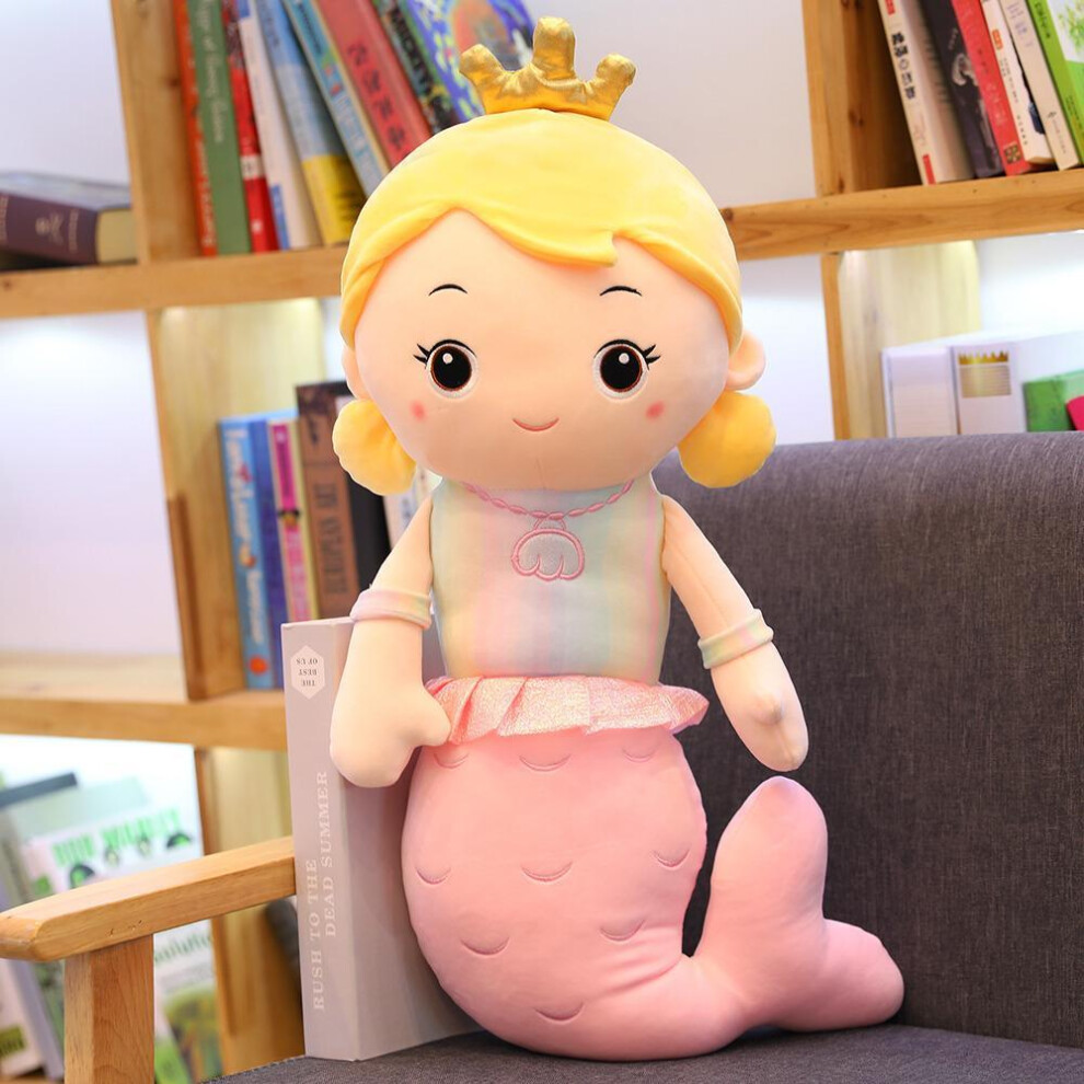 (pink, 35cm) Cute Crown Mermaid Plush Doll Girl Sleeping Hugging Cloth Doll Pillow Colorful Princess Fish Doll Gift