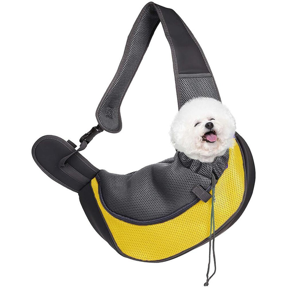 (yellow, S) Breathable Dog Carrier Outdoor Travel Handbag Pouch Mesh Shoulder Bag Sling Pet Travel Tote Cat Puppy Carrier