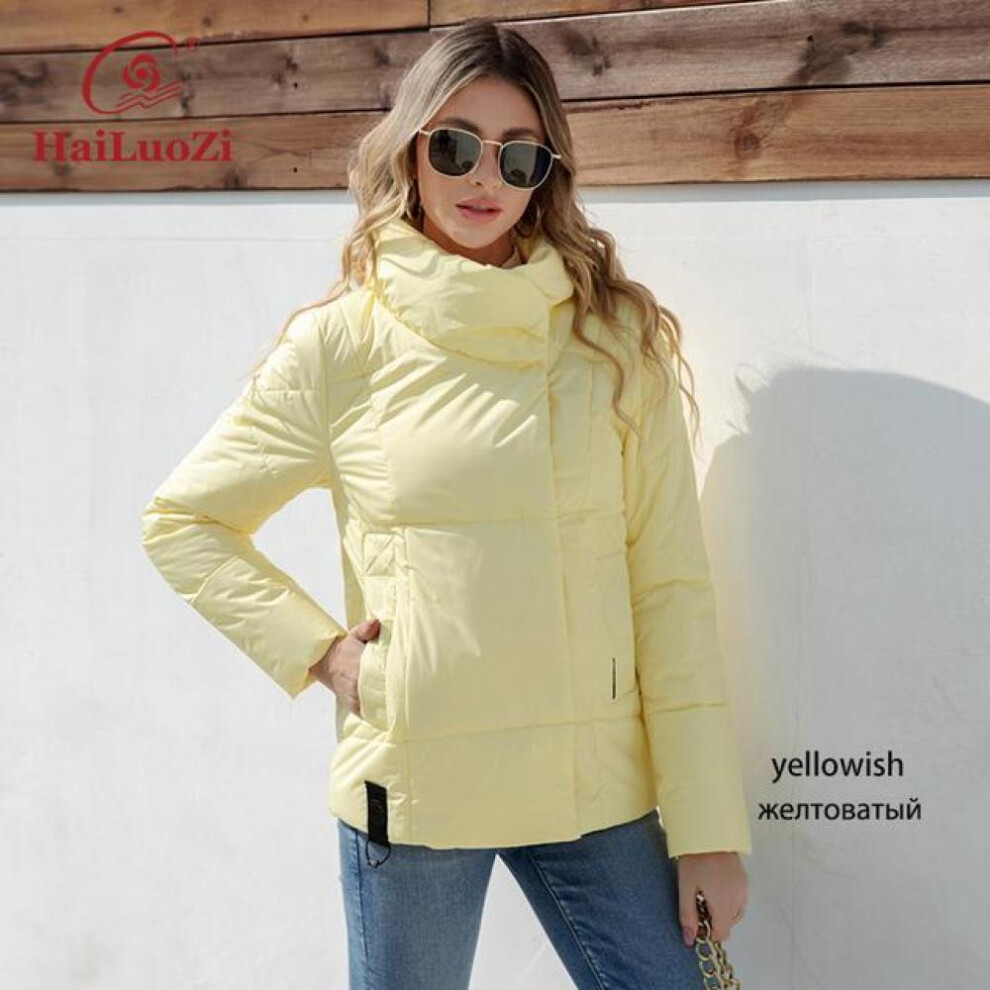 (light yellow, XXXL) Hailuozi 2023 New Spring Women&apos;s Jacket Side Pockets High-quality Zipper Short Female Outwear Slanted Placket Women Coat 7852-1
