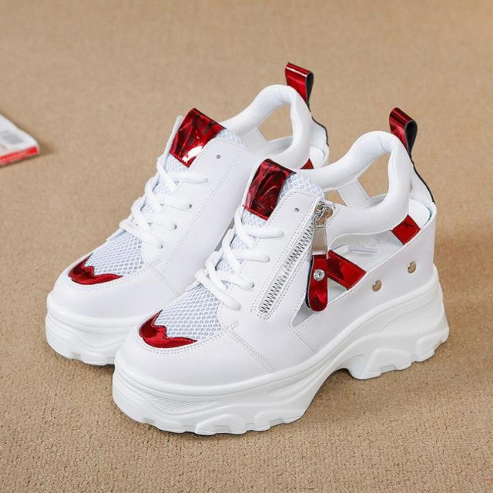(red, 37) Summer Women Sneakers Mesh High Platform Trainers White Shoes 9cm Heels Wedges Sandals Breathable Woman Casual Outdoor Shoe
