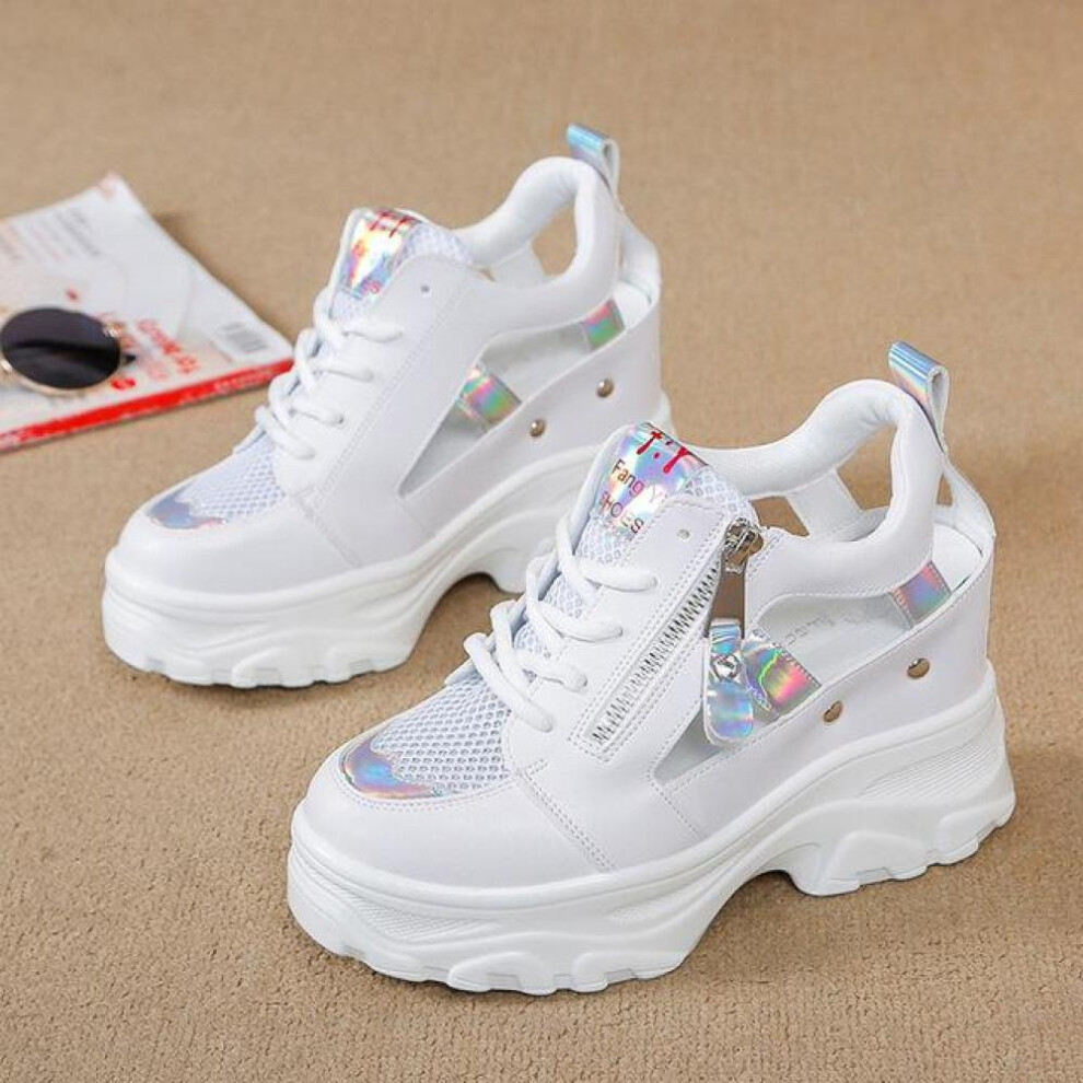 (silver, 34) Summer Women Sneakers Mesh High Platform Trainers White Shoes 9cm Heels Wedges Sandals Breathable Woman Casual Outdoor Shoe