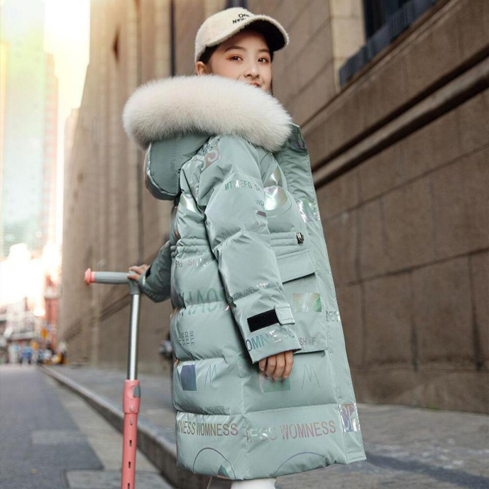 (green, 13-14) New Winter Down Cotton Jacket Girls Waterproof Hooded Coat Children Outerwear Clothing Teenage 5-16y Clothes Kids Parka Snowsuit