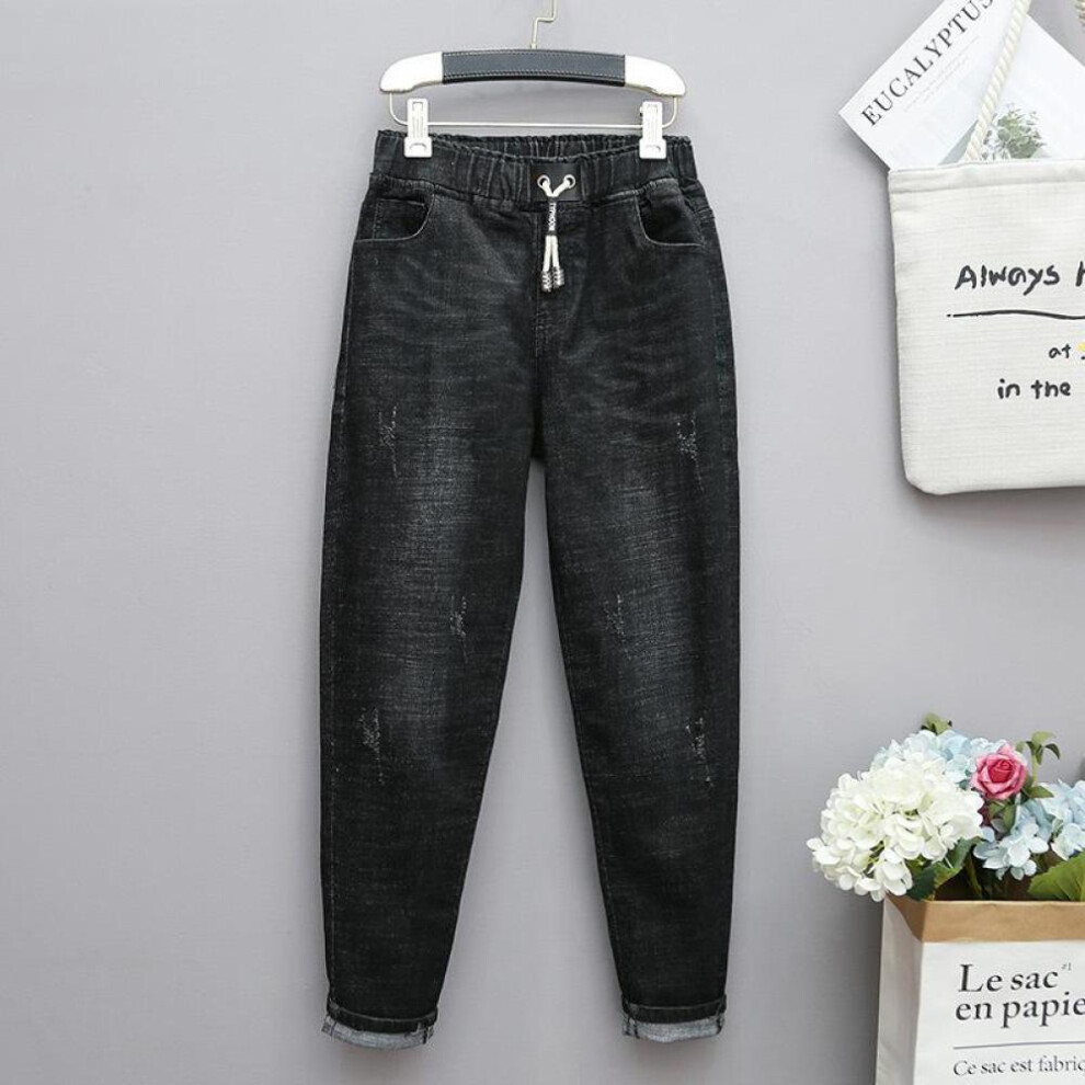 (black, XL) Women High Waist Slim Fit Ladies Jeans Casual Elasticity Denim Harem Pants Oversized Trousers Streetwear Cropped Pants Plus Size