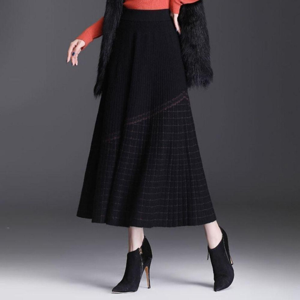 (red, L) Autumn And Winter Women&apos;s Midi Knitted Skirt Female Skirt High Waist Thicken Solid Slim Mid-length A-line Skirt