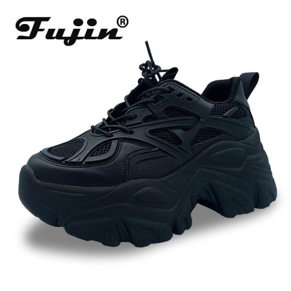 (black, 37) Fujin 7cm Chunky Sneakers Platform Shoes Wedge For Women Casual Shoes Breathable Summer Shoes Women Fashion Sneakers Spring